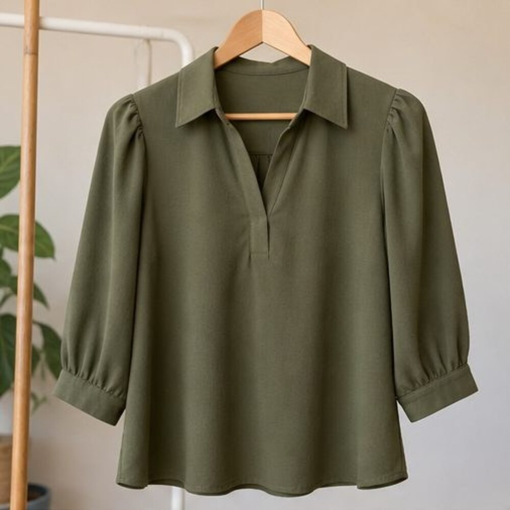 Olive Puff Sleeve Top